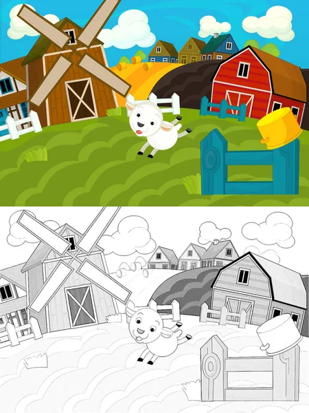 Cartoon Farm Sketch Scene Traditional Village Different Usage Illustration Children — Stock Photo, Image
