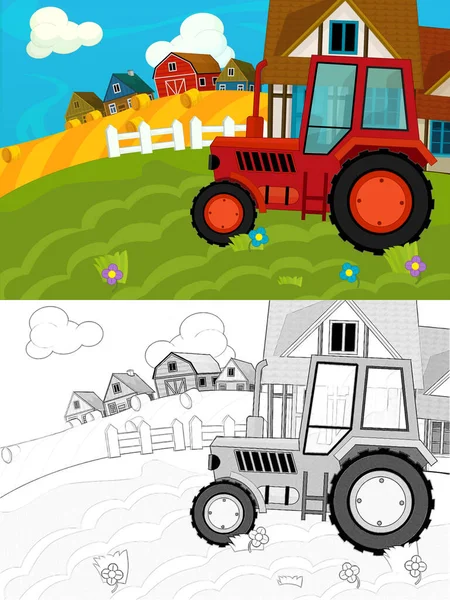 Cartoon Farm Sketch Scene Traditional Village Different Usage Illustration Children — Stock Photo, Image