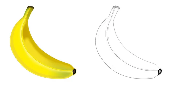 Disegno Del Fumetto Scena Frutta Banana Sfondo Bianco Illustrazione Bambini — Foto Stock