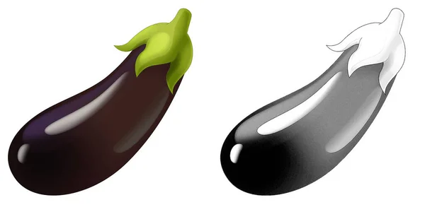 Cartoon Schets Scène Groente Aubergine Witte Achtergrond Illustratie Voor Kinderen — Stockfoto