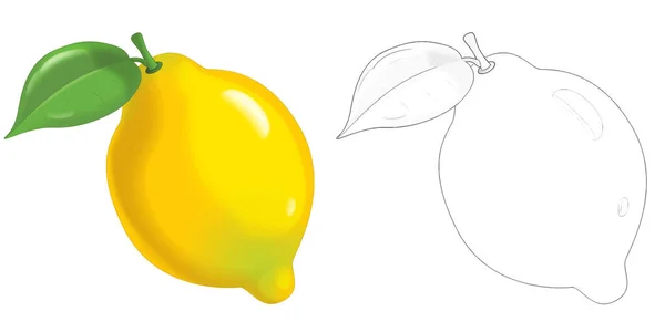 Cartone Animato Abbozzo Scena Frutta Limone Sfondo Bianco Illustrazione Bambini — Foto Stock