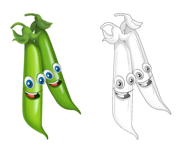 Cartoon Sketch Scene Vegetable Looking Smiling Peas Illustration Children — Stock Photo, Image