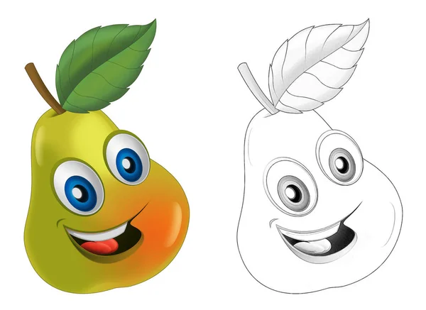 Dibujo Animado Escena Fruta Pera Sonriendo Sobre Fondo Blanco Ilustración —  Fotos de Stock