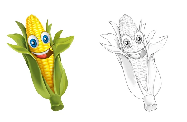 Dibujo Animado Escena Vegetal Sonriente Buscando Ilustración Maíz Para Niños — Foto de Stock