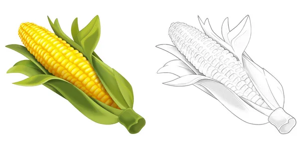 Kreskówka Szkic Scena Warzywa Patrząc Kukurydza Ilustracja Dla Dzieci — Zdjęcie stockowe