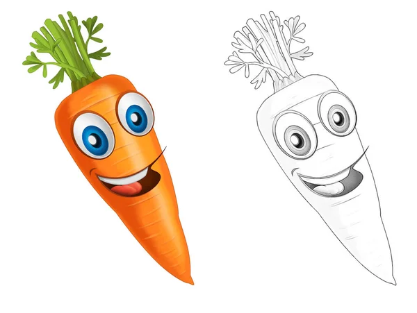 Cartoon Sketch Scene Vegetable Looking Smiling Carrot Illustration Children — Stock Photo, Image