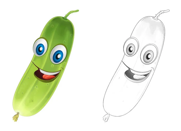Cartoon Sketch Scene Vegetable Looking Cucumber Illustration Children — Stock Photo, Image