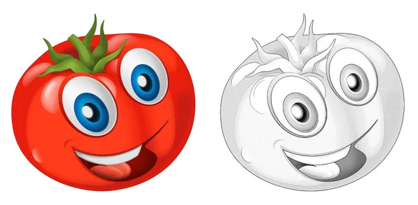 Cartoon Sketch Scene Vegetable Smiling Looking Tomato Illustration Children — Stock Photo, Image