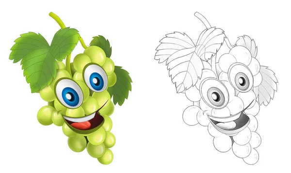 cartoon sketch scene vegetable smiling and looking grapes illustration for children