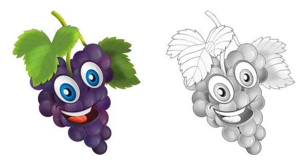 Dessin Animé Croquis Scène Légume Souriant Recherche Raisins Illustration Pour — Photo