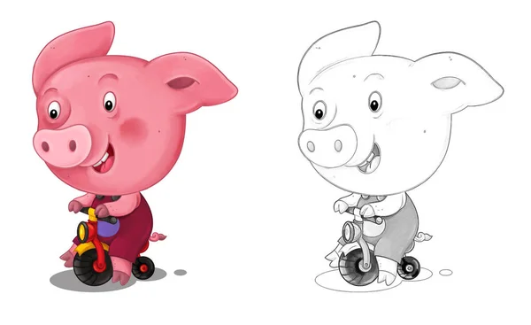 Cartoon Scene Sketch Pig Having Fun Illustration Children — Stock Photo, Image