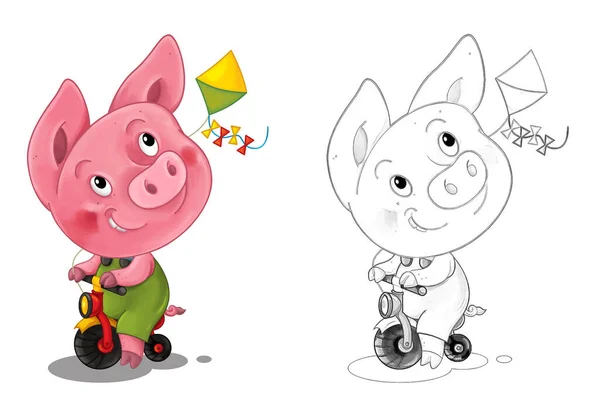 Scène Dessin Animé Avec Croquis Avec Cochon Amuser Illustration Pour — Photo