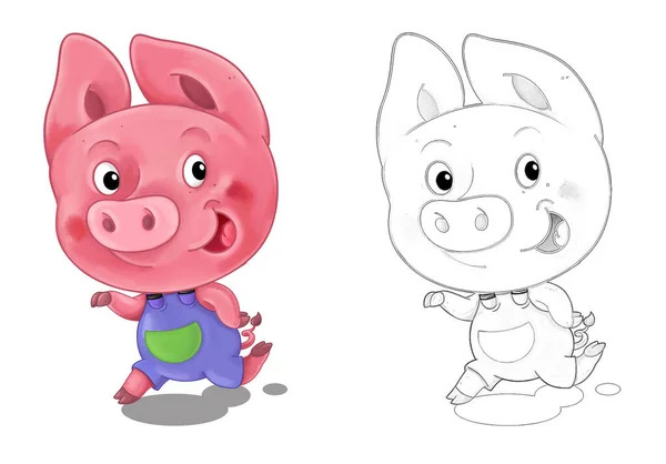 Scène Dessin Animé Avec Croquis Avec Cochon Amuser Illustration Pour — Photo