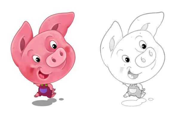 楽しい豚とスケッチで漫画シーン イラスト 子供のための — ストック写真