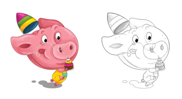 Cartoon Scene Sketch Pig Having Fun Illustration Children — Stock Photo, Image