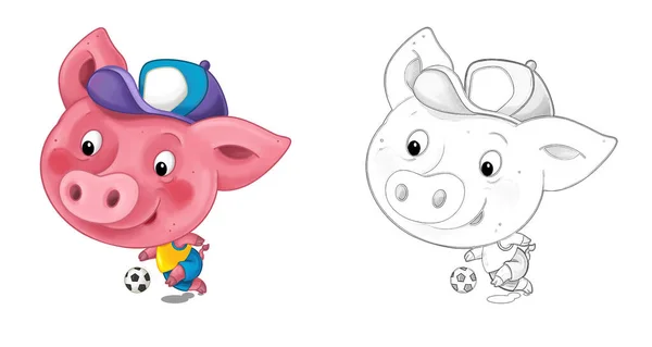Adegan Kartun Dengan Sketsa Dengan Babi Bersenang Senang Ilustrasi Untuk — Stok Foto
