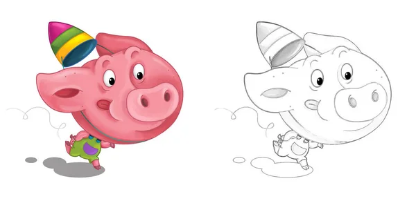 Cartoon Scene Sketch Pig Having Fun Illustration Children — Stock Photo, Image