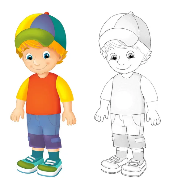 Cartoon Sketch Szene Mit Glücklichem Kind Auf Weißem Hintergrund Illustration — Stockfoto