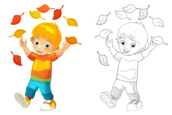 Szkic Kreskówki Sceny Szczęśliwym Dzieckiem Białym Tle Ilustracja Dla Dzieci — Zdjęcie stockowe