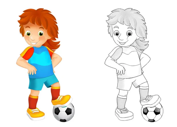 Cartoon Scene Football Soccer Girl White Background Illustration Children — Stock Photo, Image