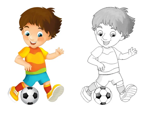 Cartoon Scene Football Soccer Boy White Background Illustration Children — Stock Photo, Image