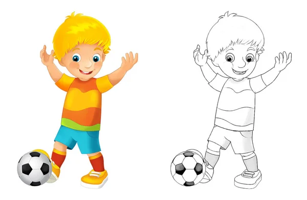 Σκηνή Κινουμένων Σχεδίων Ποδόσφαιρο Αγόρι Λευκό Φόντο Εικονογράφηση Για Παιδιά — Φωτογραφία Αρχείου