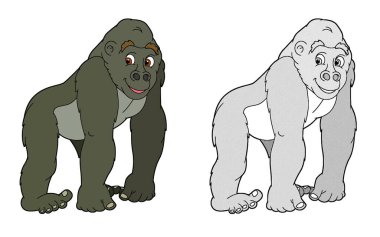 Beyaz arkaplanlı goril maymunlu karikatür sahnesi - çocuklar için illüstrasyon