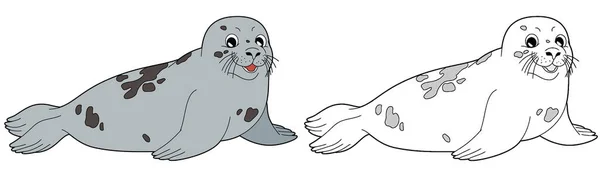 Desenho Animado Cena Esboço Com Selo Animal Ilustração Para Crianças — Fotografia de Stock