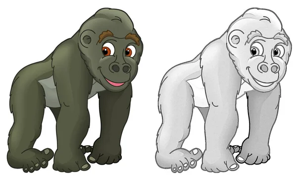 Escena Dibujos Animados Con Gorila Mono Sobre Fondo Blanco Ilustración —  Fotos de Stock