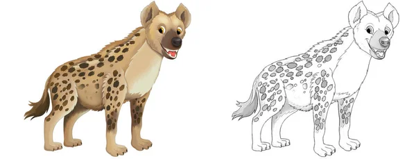 Cartoon Schets Scène Met Hyena Witte Achtergrond Illustratie Voor Kinderen — Stockfoto