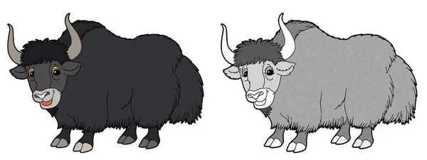 Cartoon Schets Scène Met Yak Buffel Witte Achtergrond Illustratie Voor — Stockfoto