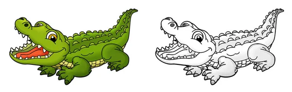 Desenho Animado Cena Com Crocodilo Jacaré Ilustração Para Crianças — Fotografia de Stock