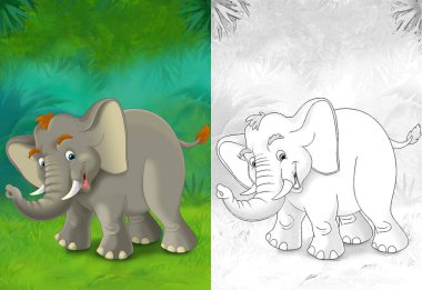 Ormandaki filli karikatür sahnesi - çocuklar için çizim