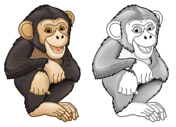 卡通素描场景动物猿黑猩猩 儿童图解 — 图库照片