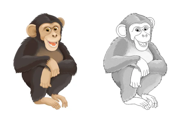 Desenho Animado Cena Animal Macaco Chimpanzé Ilustração Para Crianças — Fotografia de Stock