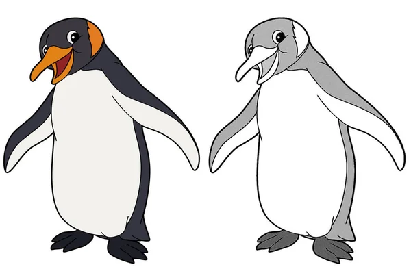 卡通动物企鹅鸟与草图 儿童图解 — 图库照片