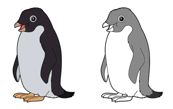 Dibujos Animados Animal Pingüino Pájaro Con Boceto Ilustración Para Niños —  Fotos de Stock