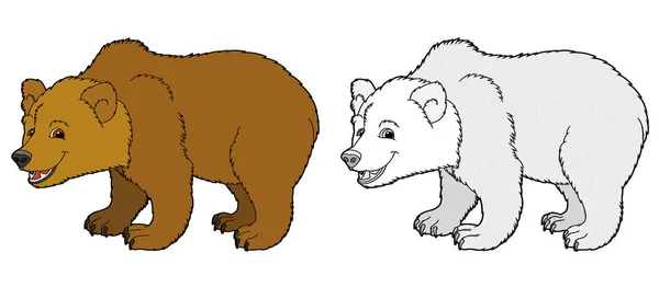 Cartoon Sketch Szene Mit Bär Auf Weißem Hintergrund Illustration Für — Stockfoto