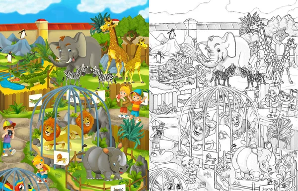 Cartoon Zoo Scene Sketch Amusement Park Illustration Children — Stock Photo, Image