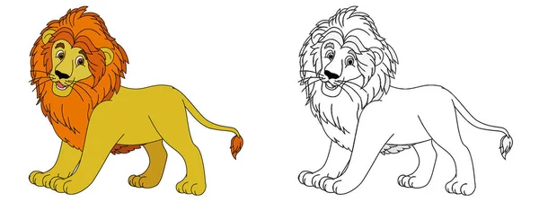 Kreslená Scéna Lví Kočkou Náčrtem Ilustrace Pro Děti — Stock fotografie