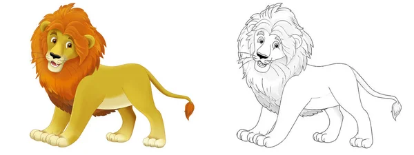 Cartoon Scene Lion Cat Animal Sketch Illustration Children — Stock Photo, Image