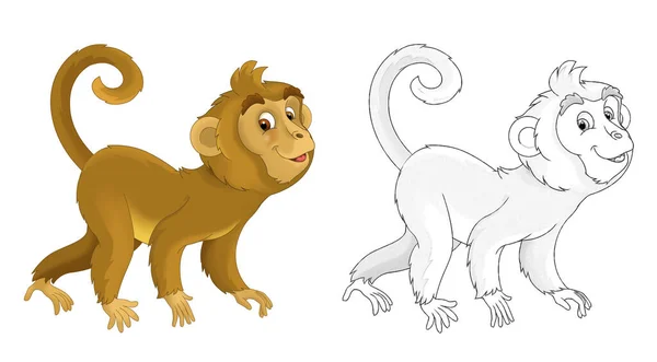 Escena Dibujos Animados Con Mono Sobre Fondo Blanco Ilustración Para —  Fotos de Stock