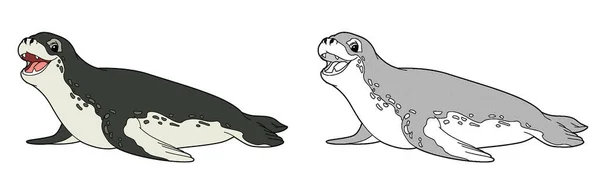 Cartoon Sea Element Sea Leopard Swimming Looking Smiling Illustration Children — Stock Photo, Image
