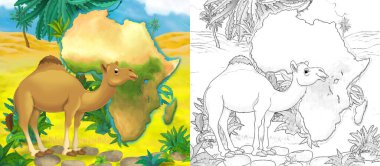 Vaha devesinin yanında vahşi bir hayvanın olduğu karikatür sahnesi - çocuklar için illüstrasyon