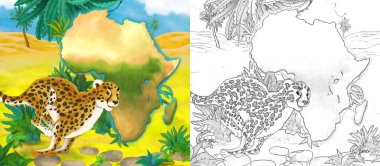 Vaha kedisi çitasının vahşi hayvanlı karikatür sahnesi - çocuklar için illüstrasyon