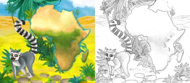 Vaha lemurunun vahşi hayvanlı çizim sahnesi - çocuklar için illüstrasyon