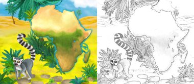 Vaha lemurunun vahşi hayvanlı çizim sahnesi - çocuklar için illüstrasyon