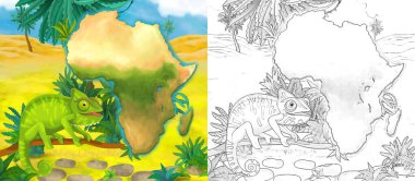 Oasis Bukalemun 'un vahşi hayvanlı karikatür sahnesi - çocuklar için illüstrasyon