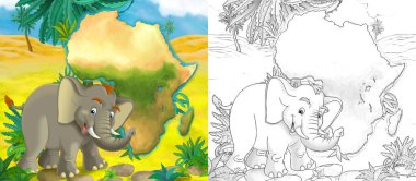 Vaha filinin vahşi hayvanlarının olduğu karikatür sahnesi - çocuklar için illüstrasyon