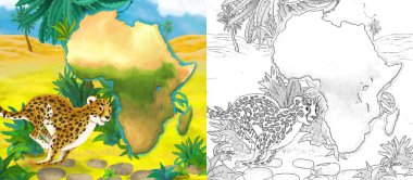 Vaha kedisi çitasının vahşi hayvanlı karikatür sahnesi - çocuklar için illüstrasyon